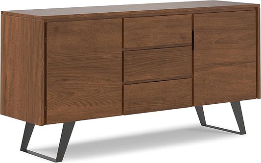 SIMPLIHOME Lowry 60 Inch Wide Rectangle Modern Industrial Sideboard Buffet in WALNUT WOOD, For the Dining Room and Kitchen - LeafyLoom