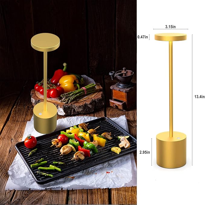 Rechargeable Cordless LED Table Lamp, Portable USB Metal Desk Lamp 6000mAh Battery Operated 3 Level Dimmable Reading Lights for Bedside Nightstand Restaurant Parlor Dining 2Pack Gold - LeafyLoom