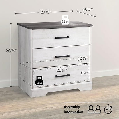 Prepac Rustic Ridge Farmhouse 3-Drawer Nightstand, Washed White, ADNR-1603-1 - LeafyLoom