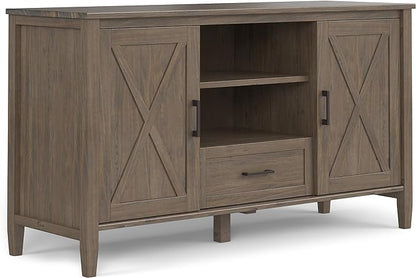 SIMPLIHOME Ela SOLID WOOD Wide Transitional Media Stand for TVs up to 60 inches for The Living Room and Entertainment Center, 53 inch, Smoky Brown - LeafyLoom