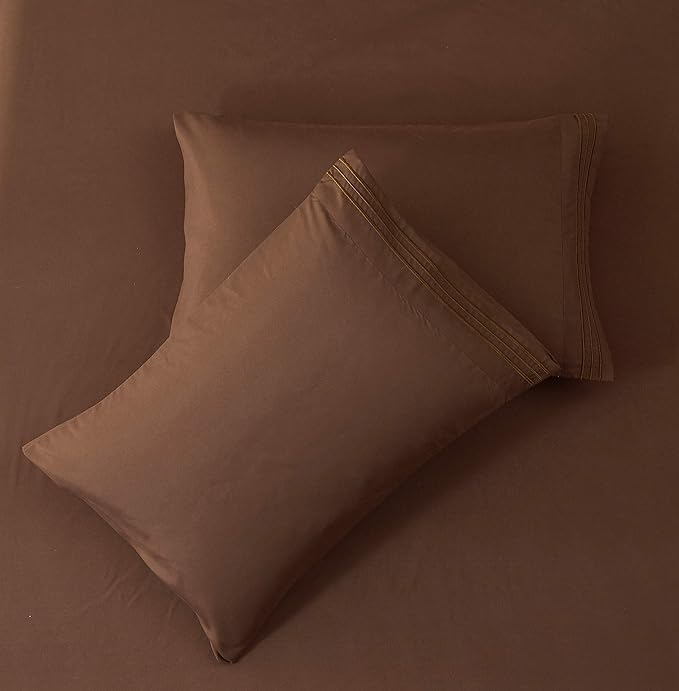 SONORO KATE Sheets Super Soft Microfiber 1800 Thread Count 16 Inch Deep Pocket 4 Piece Queen Brown - LeafyLoom