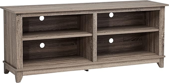 ROCKPOINT 58inch TV Stand Media Console for TV’s up to 65 Inches, Home Living Room Storage Console, Entertainment Center with 4 Open Storage Shelves, Modern TV Console Table (Brown) - LeafyLoom