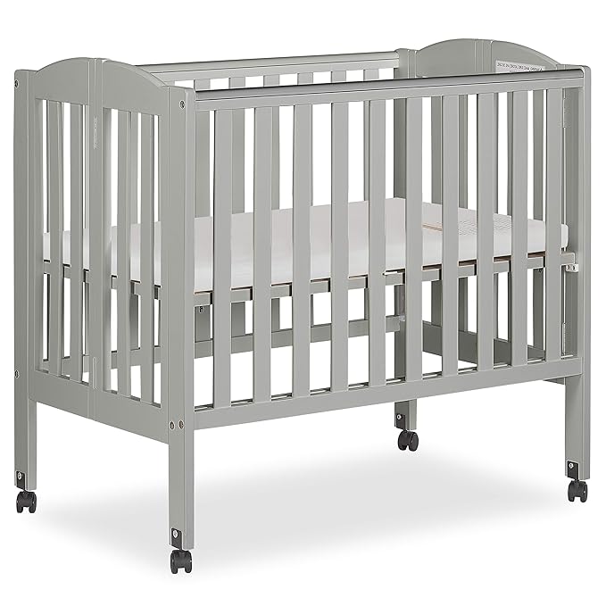 2 in 1 Folding Portable Crib in Cool Grey, Greenguard Gold Certified , 40x26x38 Inch (Pack of 1) - LeafyLoom