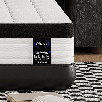 Queen Size Mattress, 14 Inch Hybrid Queen Mattresses, Medium Firm, Pocket Springs, 3 Coils Strong Edge Support, Pressure Relief, Bed in Box - LeafyLoom