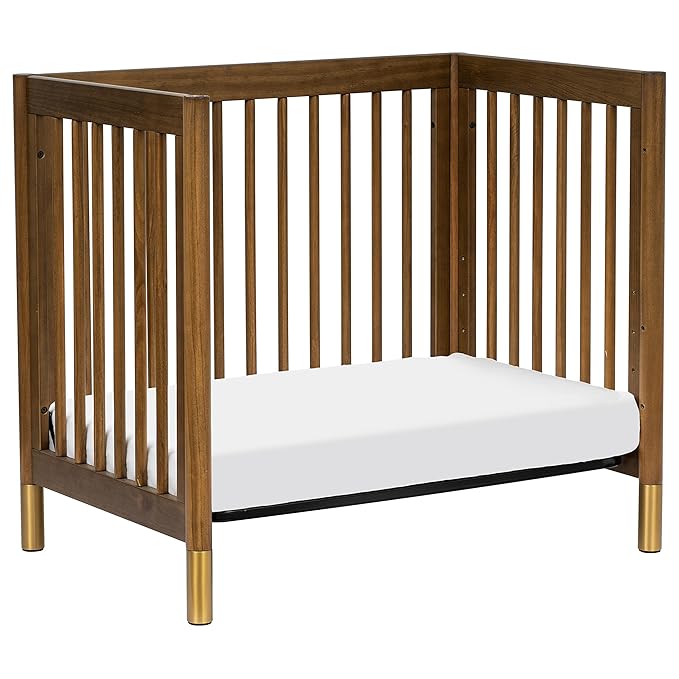 babyletto Gelato 4-in-1 Convertible Mini Crib in Natural Walnut and Brushed Gold Feet, Greenguard Gold Certified - LeafyLoom