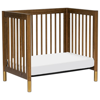 babyletto Gelato 4-in-1 Convertible Mini Crib in Natural Walnut and Brushed Gold Feet, Greenguard Gold Certified - LeafyLoom