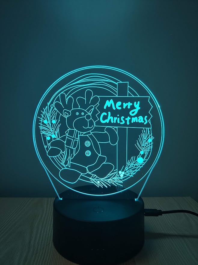 Christmas Deer 3D Night Light for Family Colleagues and Friends, Business Gifts Christmas Wishes Acrylic Table Lamp Store Decors Arts Gifts with XXL Board, for Friends Partners - LeafyLoom