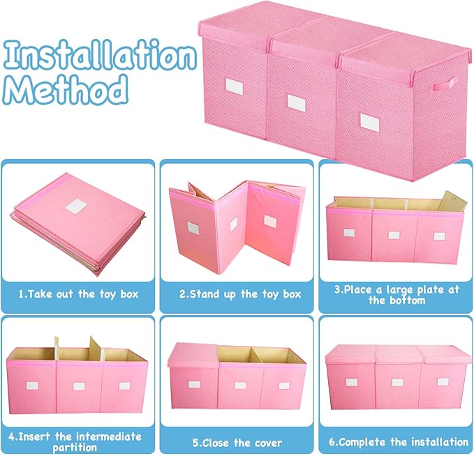 Large Toy Box Chest,Big Toy Storage Organizer,Storage Bins with Lids,Stuffed Animal Storage,Toy Bins for Kids Extra Large,Toddlers,Baby,Girls,Nursery,Living room,playroom(Pink) - LeafyLoom