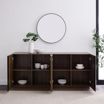 Walker Edison Liss Contemporary 4-Door Minimalist Sideboard, 70 Inch, Dark Walnut - LeafyLoom