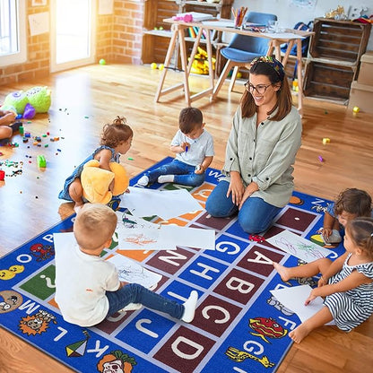 Ottomanson Jenny Children's Collection, Area Rug - 5' x 6'6", Educational Alphabet Blue - LeafyLoom