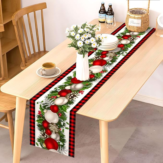 Nepnuser Black and Red Buffalo Check Plaid Christmas Table Runner 108 Inches Long Seasonal Winter Xmas Party Decoration Holiday Home Kitchen Dining Room Decor Nepnuser