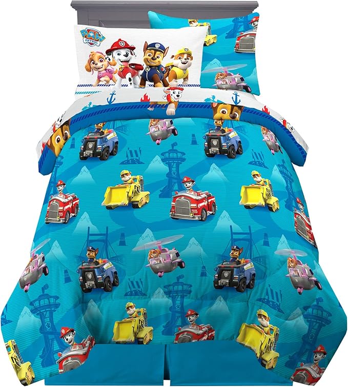 Paw Patrol Kids Bedding Super Soft Comforter and Sheet Set with Sham, 5 Piece Twin Size, (100% Officially Licensed Nickelodeon Product) By Franco - LeafyLoom