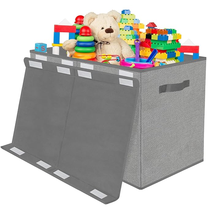 homyfort Large Toy Box Chest for Kids Boys,Collapsible Toy Bin Storage Organizer Basket with Lids for Blanket,Toys,Toddler,Nursery,Playroom (Grey) - LeafyLoom