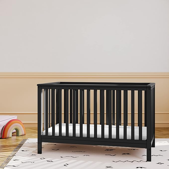 Storkcraft Hillcrest 4-in-1 Convertible Crib (Black) - Converts to Daybed, Toddler Bed, and Full-Size Bed, Fits Standard Full-Size Crib Mattress, Adjustable Mattress Support Base - LeafyLoom