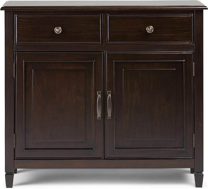 SIMPLIHOME Connaught SOLID WOOD 40 Inch Wide Traditional Entryway Storage Cabinet in Dark Chestnut Brown, For the Living Room, Entryway and Family Room - LeafyLoom