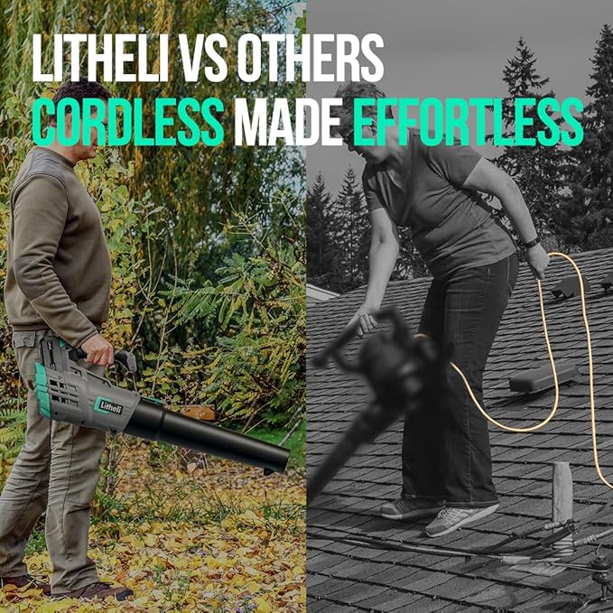 Litheli Cordless Leaf Blower 40V, Battery Leaf Blowers for Lawn Care, Lightweight Axial Blower for Blowing Leaf, Dust, Debris, with 2.0Ah Battery & Charger Included - LeafyLoom