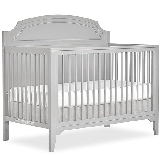 JPMA & Greenguard Gold Certified Milton 5-in-1 Convertible Crib Made with Sustainable New Zealand Pinewood in Pebble Grey, Non-Toxic Finish - LeafyLoom