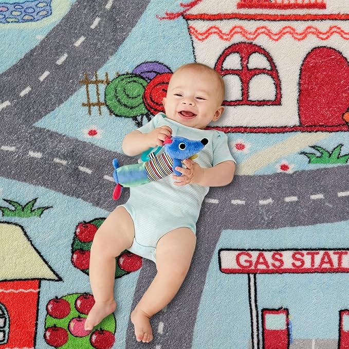 LIVEBOX Soft Kids Rug 4'x6' Carpet Play Mat for Baby Boys Girls, City Life Road Traffic Playroom Rug for Playing Cars Toys, Educational Nursery Rug for Children Bedroom Kids Room - LeafyLoom