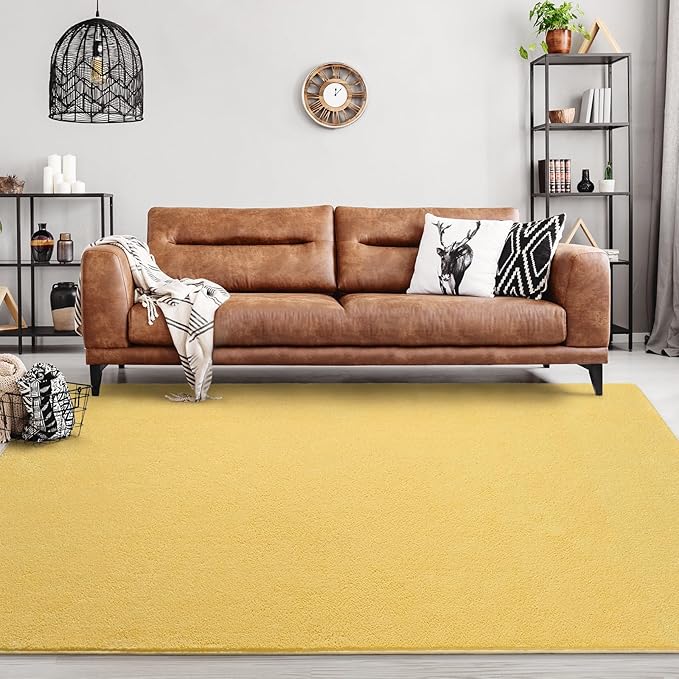 Area Rugs for Bedroom Living Room, 5x8 Yellow Super Soft Comfy Thickened Memory-Foam Indoor Carpets, Modern Aesthetic Minimalist Carpet for Boys Girls Adults Apartment Nursery Home Décor - LeafyLoom