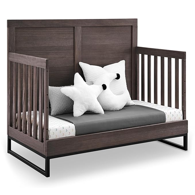 Simmons Kids Foundry 6-in-1 Convertible Baby Crib, Rustic Grey with Matte Black - LeafyLoom