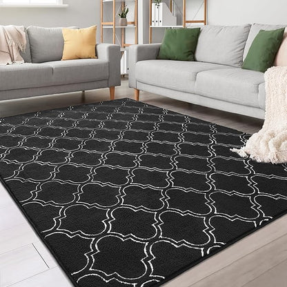 Chicrug Shag Geometric Modern Area Rug for Living Room, 3x5 Feet Large Memory Foam Indoor Carpet, Fluffy Rug for Bedroom Bedside Room Decor for Family Girls Kids Nursery, Black/White - LeafyLoom