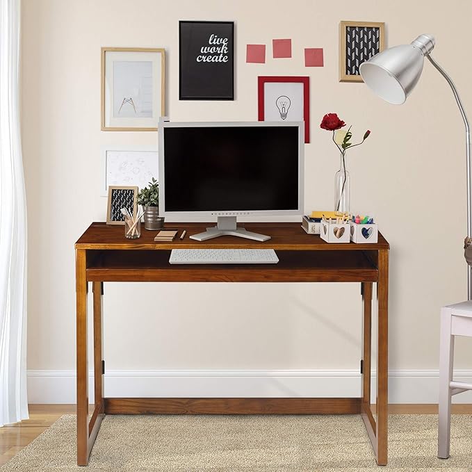 Casual Home Folding Desk with Pull-Out & USB Ports - LeafyLoom