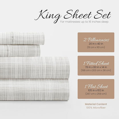 Linen Market 4 Piece King Bedding Sheet Set (Gray Thatch) - Sleep Better Than Ever with These Ultra-Soft & Cooling Bed Sheets for Your King Size Bed - Deep Pocket Fits 16" Mattress - LeafyLoom