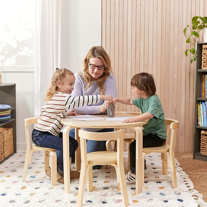 ECR4Kids ECRKids Seating, 5-Piece Table and Chairs Set, Natural - LeafyLoom