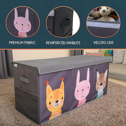 Extra Large Toy Storage Organizer with Lid - Sturdy, Collapsible Toy Chest Storage Box with Cute Design - Toys Bin with Dividers for Kids, Boys, Girls, Nursery, Bedroom, Play room 37"x16"x14" - LeafyLoom