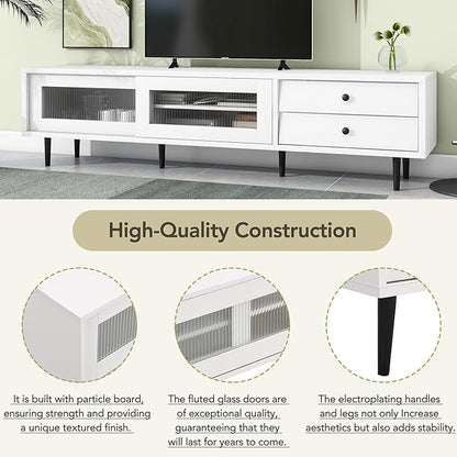 NicBex TV Stand for 75 Inch TV Modern TV Media Console Table with Sliding Fluted Glass Doors,Entertainment Center with Storage for Living Room,70.86 Inch,White - LeafyLoom