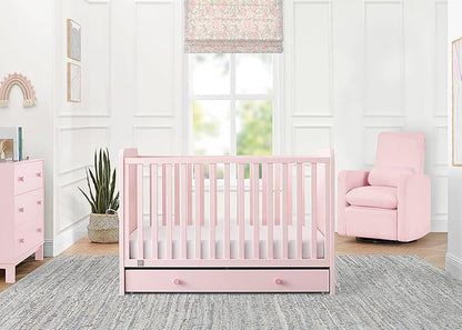 GAP babyGap Graham 4-in-1 Convertible Crib with Storage Drawer - Greenguard Gold Certified, Blush Pink/Dark Pink - LeafyLoom