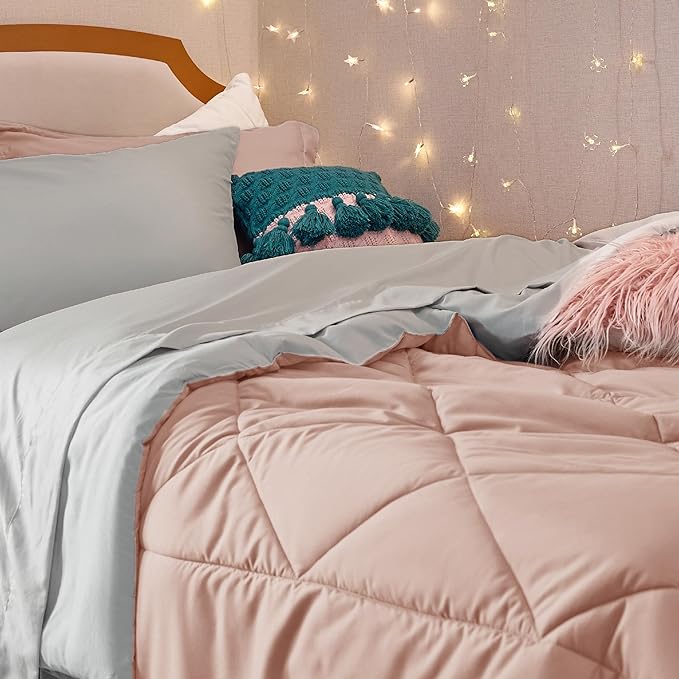 Bedsure Blush Pink Twin XL Comforter Set with Sheets - 5 Pieces Reversible Twin XL Bed in a Bag for College, Twin XL Bedding Set with Comforters, Sheets, Pillowcase & Sham - LeafyLoom