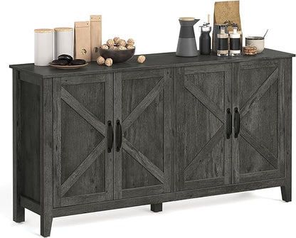 VASAGLE Buffet Storage Cabinet, 15.7" D x 59" W x 31.5" H Credenza Sideboard Table, Kitchen Cupboard with Adjustable Shelves for Living, Dining Room, Entryway, Charcoal Gray ULSC381T04 - LeafyLoom