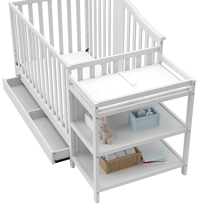 Graco Solano 4-in-1 Convertible Crib and Changer with Drawer (White) – Crib and Changing Table Combo with Drawer, Includes Changing Pad, Converts to Toddler Bed, Daybed and Full-Size Bed - LeafyLoom