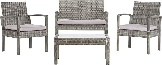 Safavieh PAT7507B Collection Bassey Grey 4-Piece Outdoor Living Patio Set - LeafyLoom