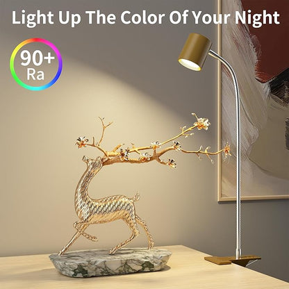 Dott Arts Desk Lamp,USB Clip On Light with 3 Color Modes,LED 10 Levels Brightness Reading Lamp, 360° Gooseneck Book Light,Eye-Care Reading Light for Home Office,Headboards Gold - LeafyLoom