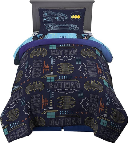 Franco Kids Bedding Super Soft Comforter and Sheet Set, 4 Piece Twin Size, Batman - LeafyLoom