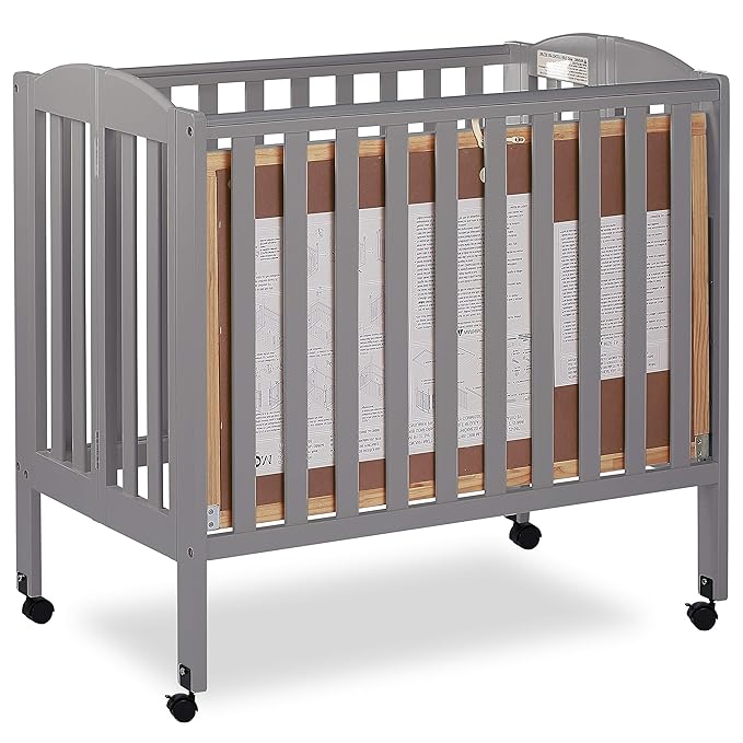 3 in 1 Portable Folding Stationary Side Crib in Steel Grey, Greenguard Gold Certified, Safety Wheels with Locking Casters, Convertible, 3 Mattress Heights - LeafyLoom