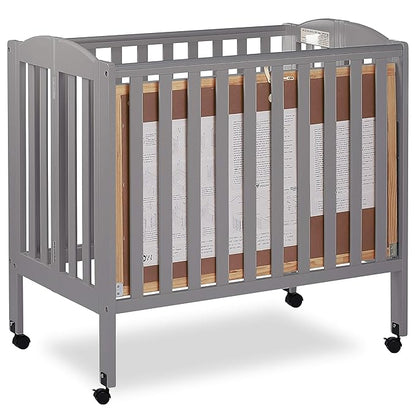 3 in 1 Portable Folding Stationary Side Crib in Steel Grey, Greenguard Gold Certified, Safety Wheels with Locking Casters, Convertible, 3 Mattress Heights - LeafyLoom