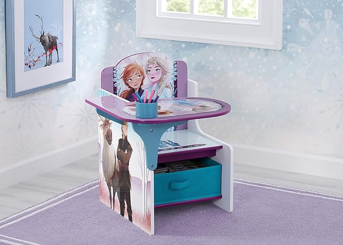 Delta Children Chair Desk with Storage Bin, Disney Frozen II Cup Holders|Arm Rest, Engineered Wood - LeafyLoom