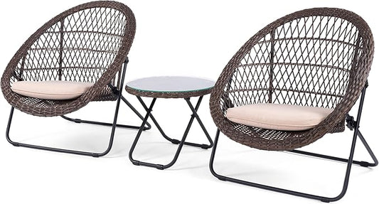 BACKYARD EXPRESSIONS PATIO · HOME · GARDEN 3 Pc 3 Piece Folding Outdoor Bistro, Wicker Furniture Table and Chairs for Garden, Backyard, Porch, Patio Conversation Set, Tan/Black - LeafyLoom