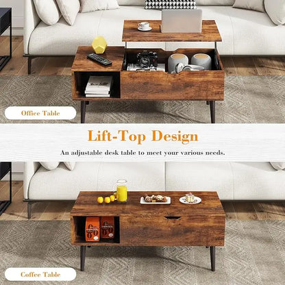 Coffee Table, Lift Top Coffee Tables for Living Room, Small Modern Wooden Center Tables with Storage Shelf and Hidden Compartment - LeafyLoom