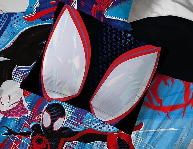 Marvel Spiderman Across The Spider-Verse Glitch 5 Piece Twin Size Bed Set - includes Comforter & Sheet Set Bedding - Super Soft Fade Resistant Microfiber (Official Product) - LeafyLoom