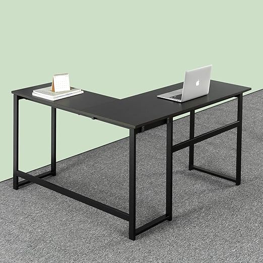 ZINUS Luke 53 Inch Black Metal Corner Desk / L-Shaped Computer Desk / Office Desk / Easy, Bolt Free Assembly - LeafyLoom