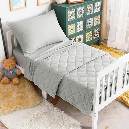 NTBAY Toddler Bedding Set - 4 Piece Soft and Breathable Crib Bedding Set for Boys and Girls, Includes Quilted Comforter, Fitted Sheet, Flat Top Sheet and Envelope Pillowcase, Light Grey - LeafyLoom