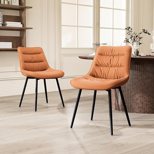 Kidol & Shellder Modern Dining Chairs Set of 2 Kitchen & Dining Room Chairs Upholstered Accent Chair Living Room Chairs Kitchen Chairs Comfy Chair for Bedrooms Waiting Room Home(Matte Orange) - LeafyLoom