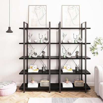 Tall Bookshelf with Large Storage,5 Tier Bookcase in Bedroom,Living Room and Office,Modern Wide Bookcase Shelf for Storing Books/Plants,Black - LeafyLoom