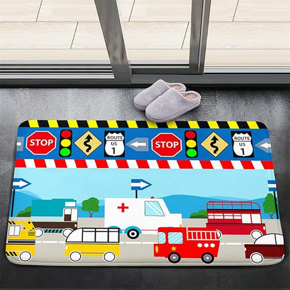 Cartoon Ambulance Car Area Rug Car Carpet for Kids Play Rug for Cars and Trucks Car Rug Play Mat Car Track Rug Truck Rugs for Boys Room Rugs for Boys Bedroom,Light Blue 2'×3' - LeafyLoom