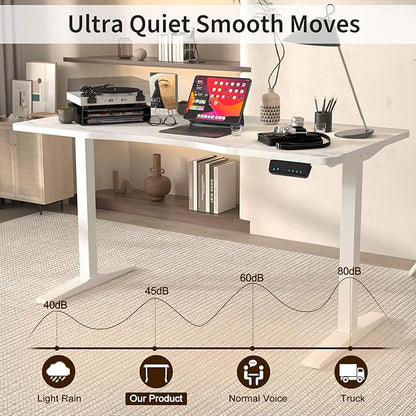 Monomi Height Adjustable Electric Standing Desk, 55 x 28 Inches Stand up Desk, Sit Stand Home Office Computer Desk(White Frame+Marble White Top) - LeafyLoom