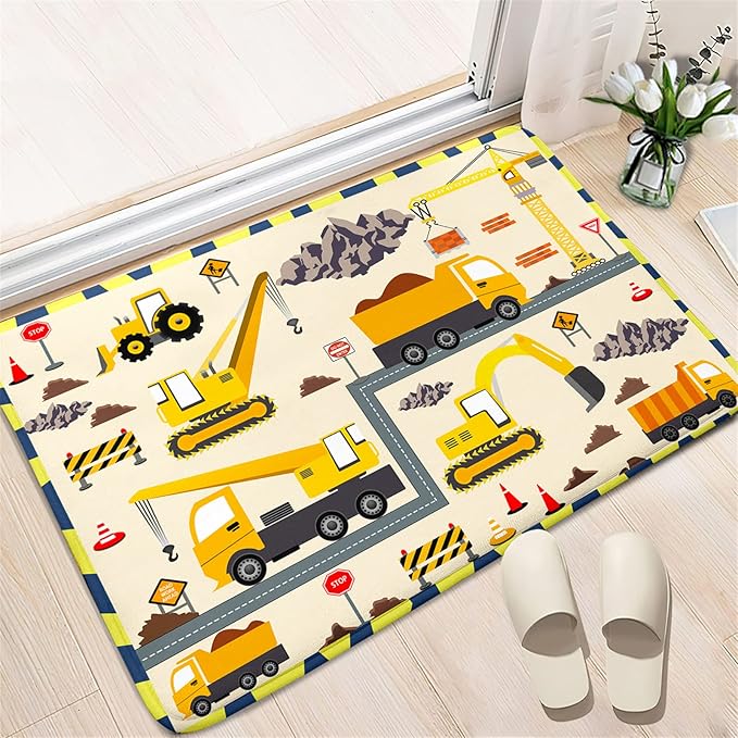 Construction Play Mat Car Rug Play Mat Construction Rugs for Boys Room Car Rug for Boys Room Construction Decor for Boys Room Playroom Rug for Livingroom 2'×3' - LeafyLoom